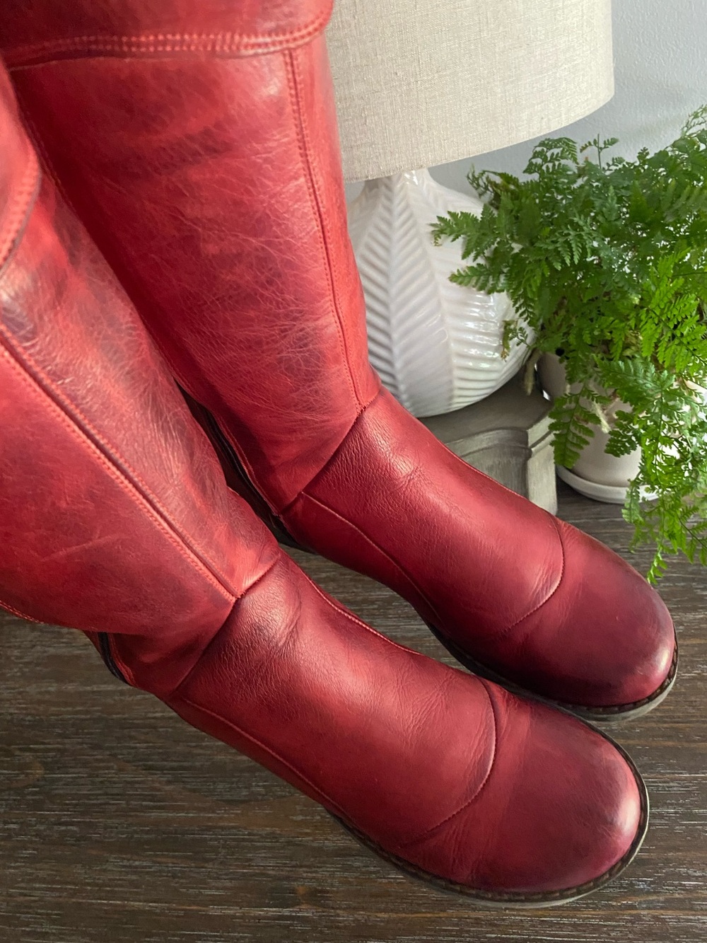 Jafa 2040 Boho Handmade in Israel Tall Leather Boots Womens 39 US 8.5-9 Ruby Red - Picture 10 of 16
